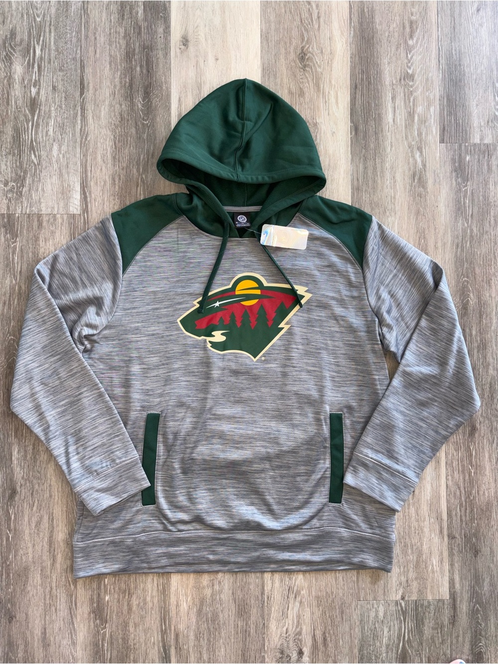 NHL Minnesota Wild Gray & Dark Green Pullover Hoodie with Team Logo Men’s XL